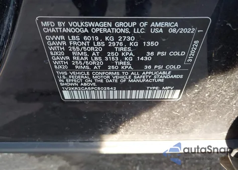 2023 Volkswagen Atlas 3.6L V6 Se W/Technology z USA, uszkodzony, nr VIN 1V2KR2CA5PC502542